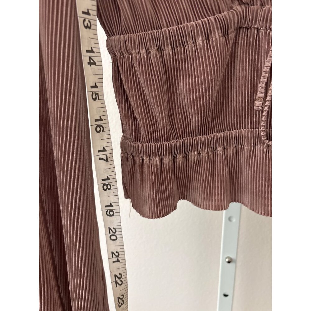 Zara Peplum Blouse Sz Small Pleated Mauve Surplice Romantic Feminine Ruffled Hem - Picture 8 of 14